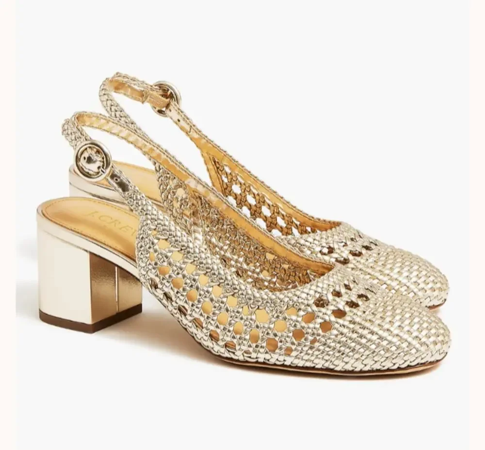 J.Crew Factory Woven Slingback Heels Gold Metallic Size 8.5 EUC - Picture 1 of 6